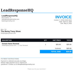 Invoice Tracy show domain renewal